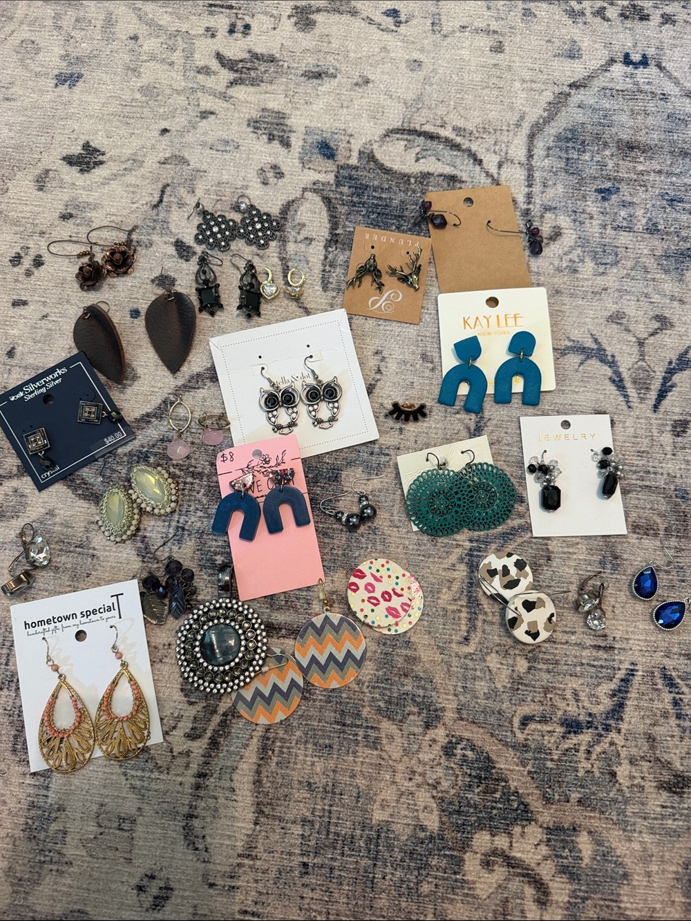 Mixed Earrings Lot with Teal, Black, Gold & Ivory Accents